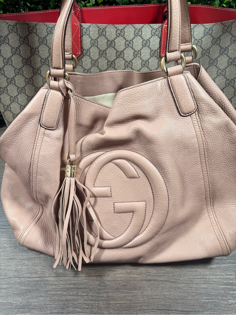 Gucci Blush Pink Pebbled Leather Shoulder Bag with Tassel